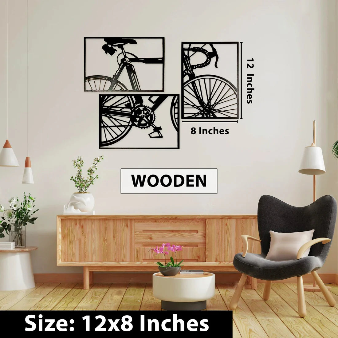 Wooden Bicycle Wall Art – Set of 3
