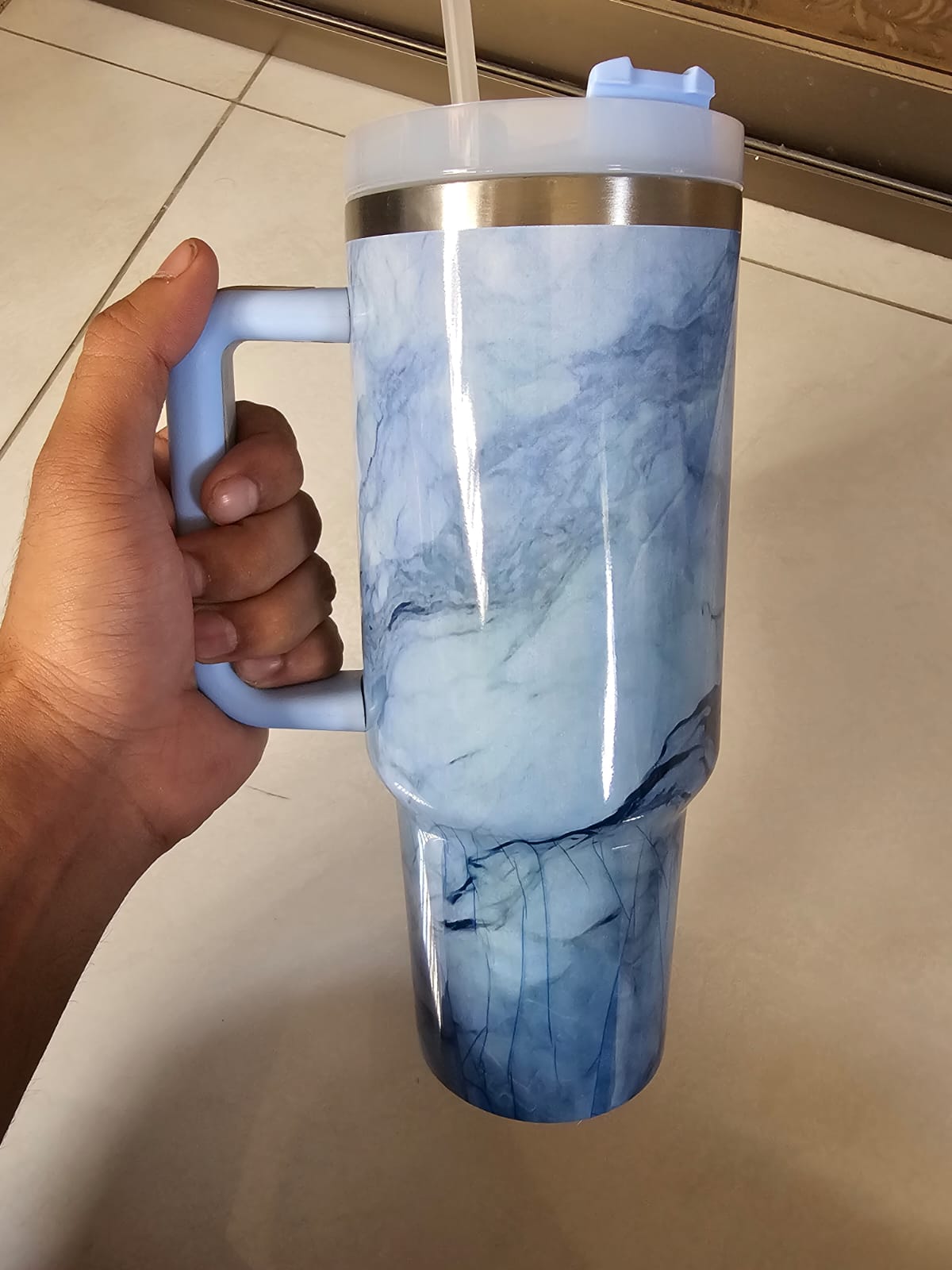 Marble Stainless Steel Tumbler with Handle