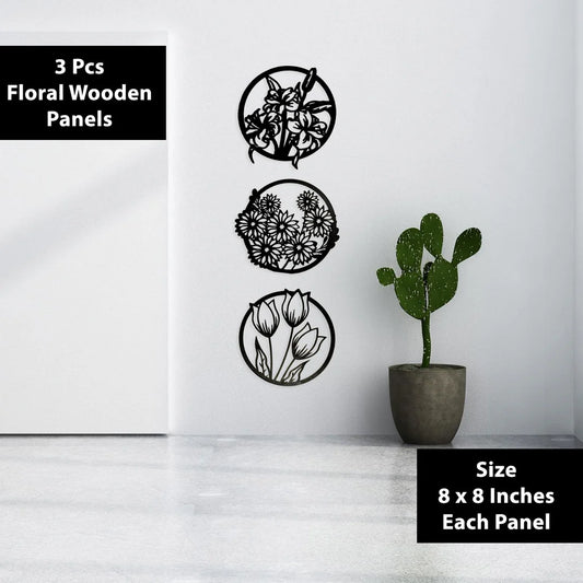 3 Piece Wooden Floral Wall Art