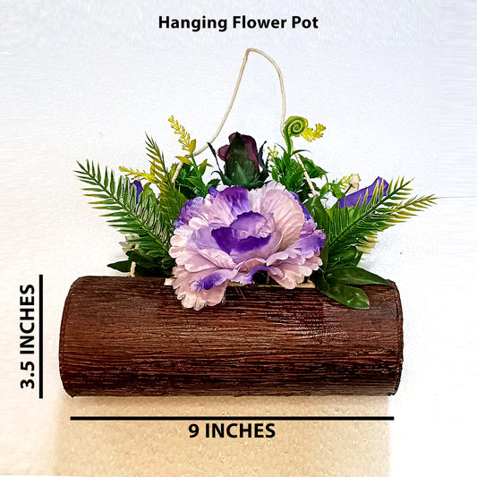 Wood Textured Hanging Artificial Flower Pot