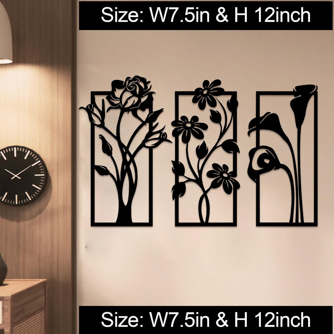 3 Piece Wooden Floral Wall Art