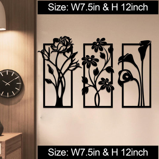 3 Piece Wooden Floral Wall Art