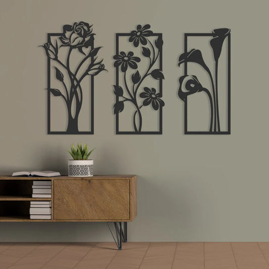 3 Piece Wooden Floral Wall Art