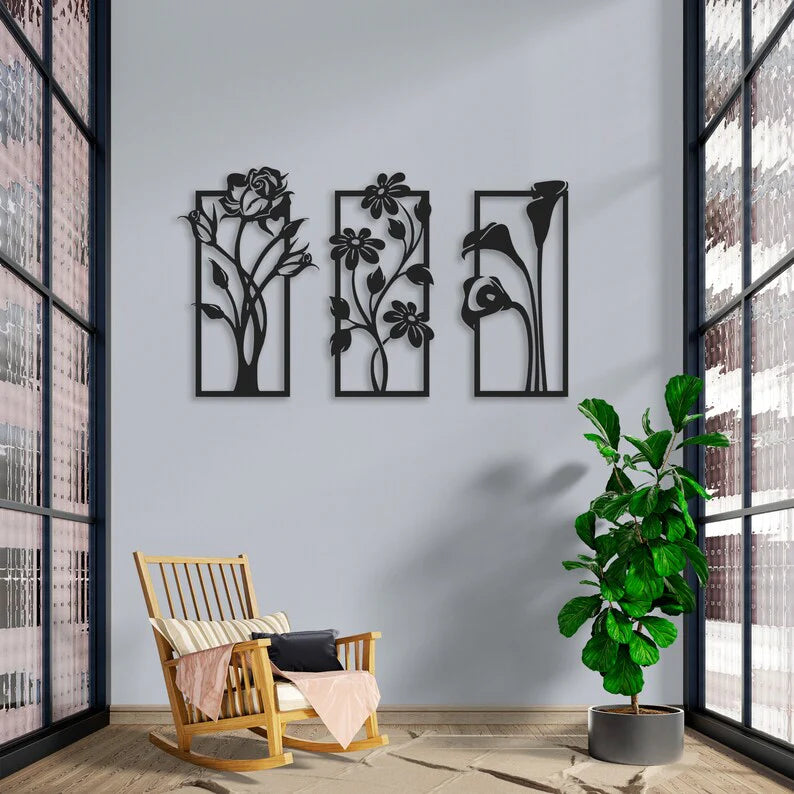 3 Piece Wooden Floral Wall Art