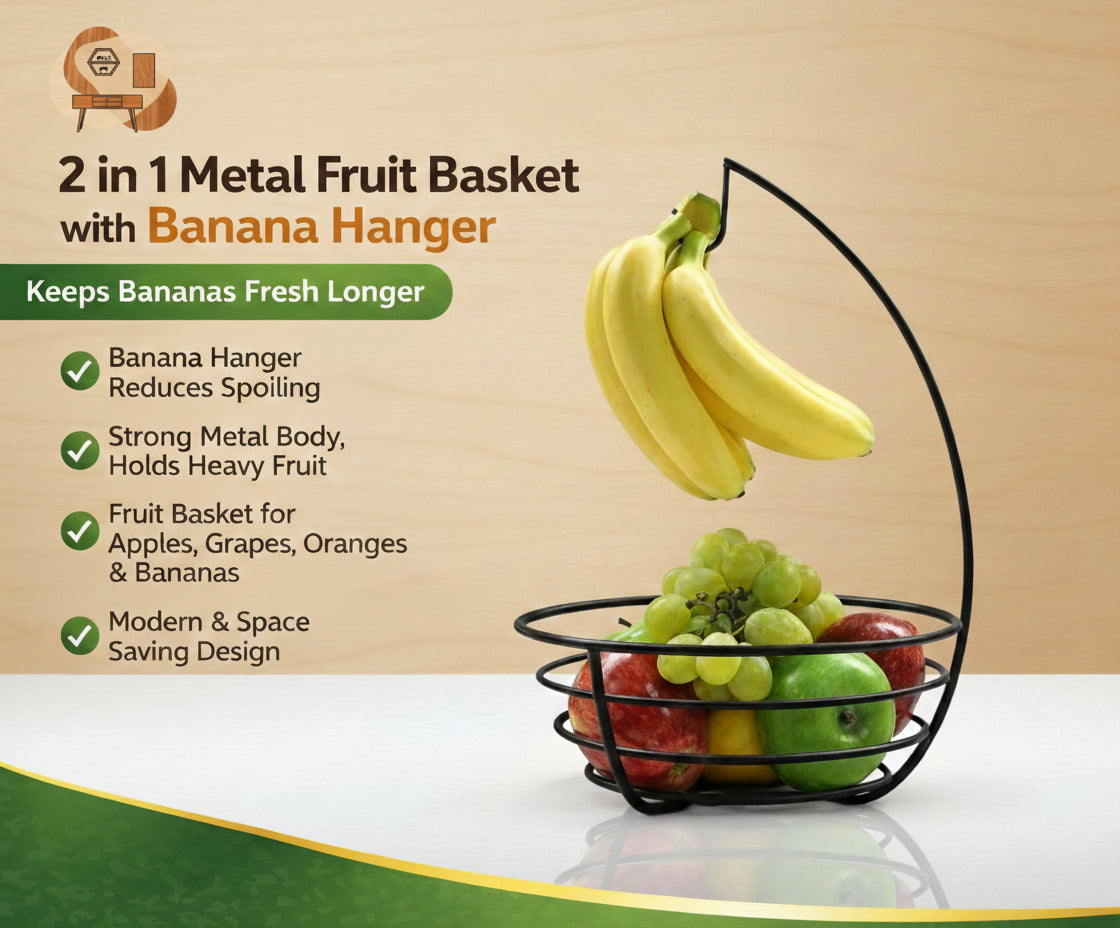 Metal Fruit Basket with Banana Hanger