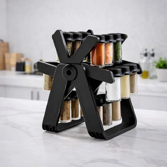 18 Jar Rotating Spice Rack – 360° Kitchen Masala Organizer (18 Glass Bottles)